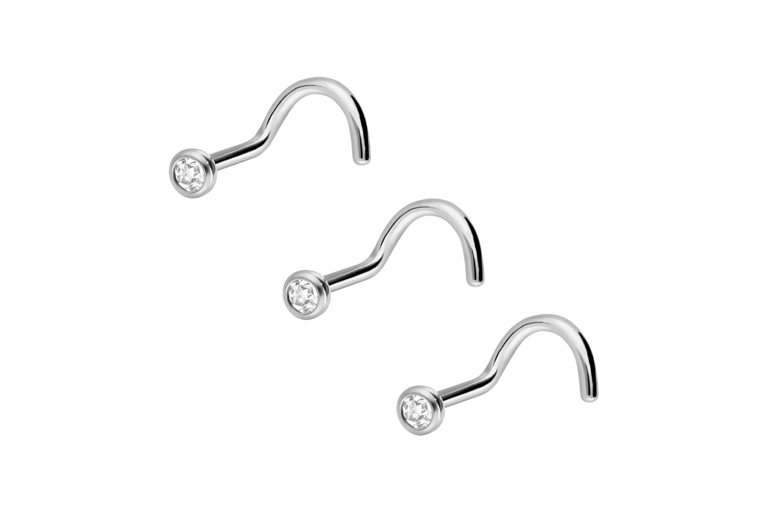 3er Set Titan Nasenstecker Nasenpiercing Spirale KRISTALL